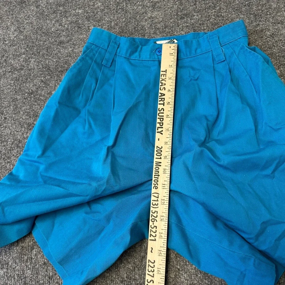 Vintage Shorts Womens Size 26 Teal Blue Pleated High Waist Elastic Back Casual